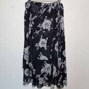 Women Fairy Grunge Asymmetrical Midi Skirt‎ Large Indie Boho Floral Mesh Wrap